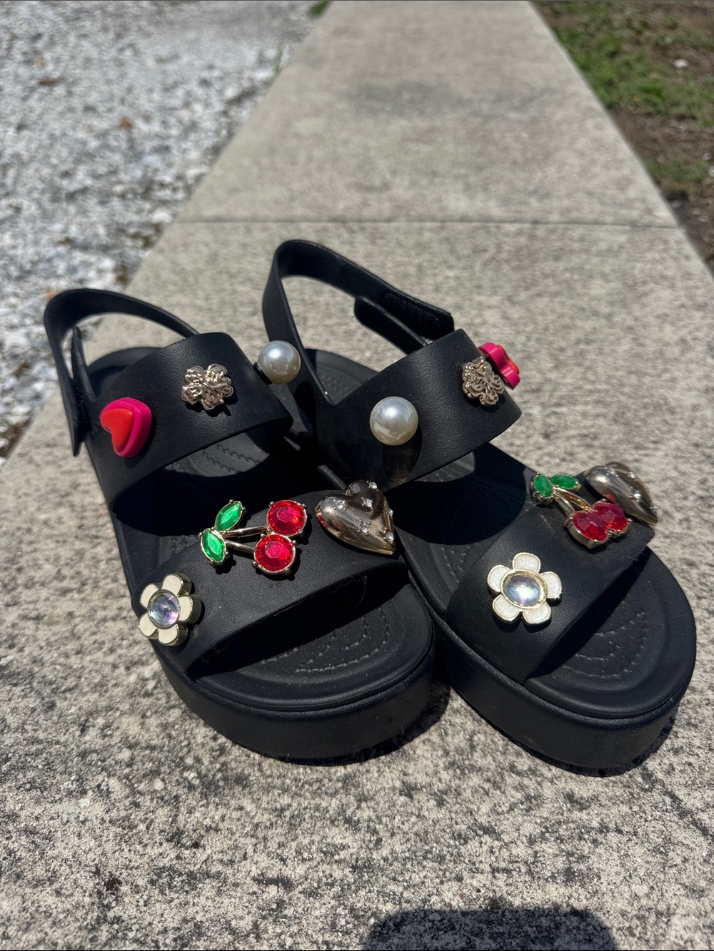 Black Platform Jewel-Embellished Sandals